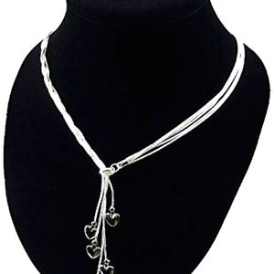 Sterling Silver Five Chain w hearts Necklace Set